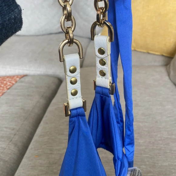 Beach bunny bronze leather and gold chain triangle top bikini size large blue - Picture 9 of 15